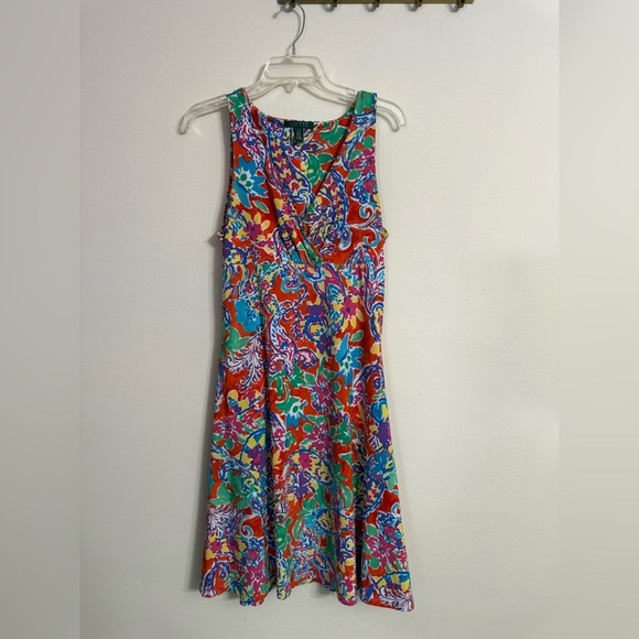 Lauren Ralph Lauren Dresses & Skirts - Ralph Lauren Multicolor Red Blue Green Floral Paisley Stretch Sz Large L